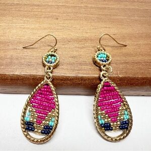 Beaded Tear Drop Dangle Framed Seed Bead Earrings
